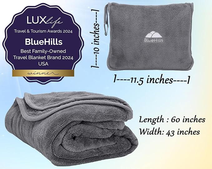 BlueHills 2-Pack Premium Soft Travel Blanket Pillow Airplane Blanket in Soft - Image 3