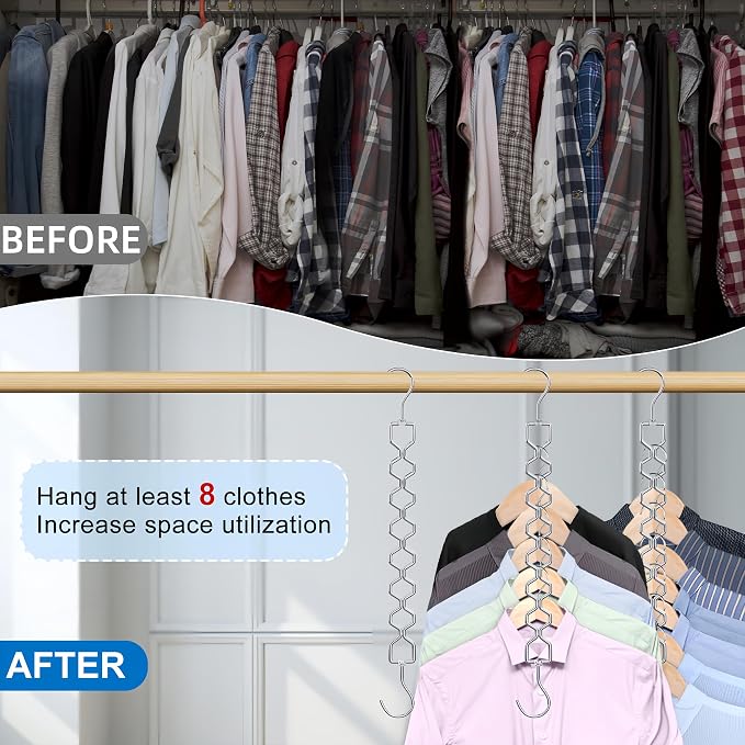 6 Pack Space Saving Hangers for Clothes, Heavy Duty 30Lbs Capacity Magic - Image 2