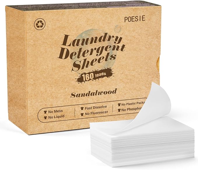 Poesie Laundry Detergent Sheet Sandalwood Scent 160 Sheets Non Plastic Washing by Poesie