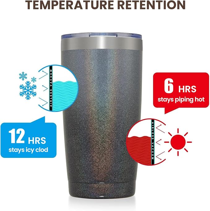 MEWAY 20oz Tumbler Double Wall Vacuum Insulated Travel Glitter Mug, Stainless - Image 6