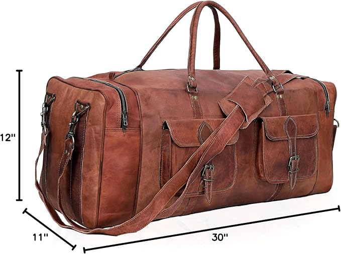 Leather Duffle Bag for Men Luggage Handmade Travel Bag Carry On Luggage - Image 9