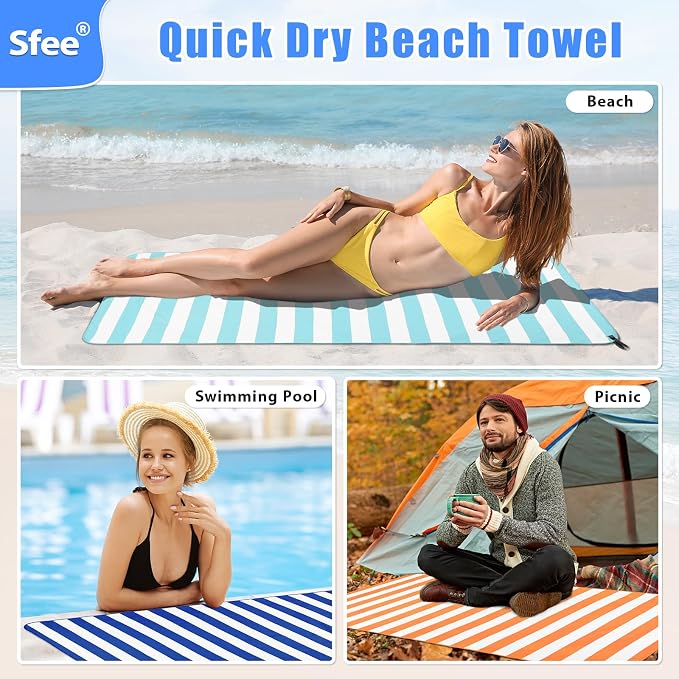 Sfee 4 Pack Microfiber Travel Towel, Beach Towel Quick Dry Towel Camping Towel - Image 6