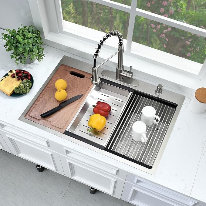 33x22 Drop In Kitchen Sink Workstation-Bokaiya Stainless Steel Kitchen Sink - Image 2