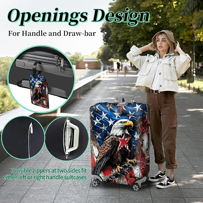 Luggage Cover + Tag, Eagle American Flag Travel Suitcase Protector - Image 4