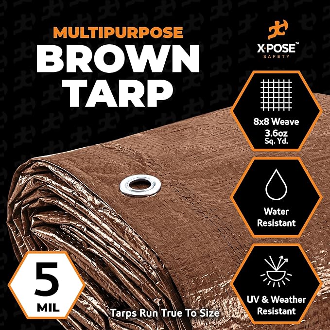 Multipurpose Protective Cover Brown Poly Tarp 12' x 20' - Image 2
