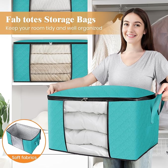 Fab totes 10 Pack Clothes Storage, Foldable Thick Fabric Blanket Storage Bags - Image 5