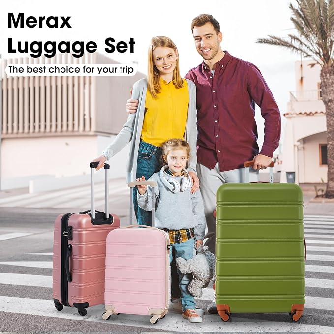 Merax Luggage sets of 2 Piece 20 28 IN Carry on Luggage Hard Case White Pink - Image 3