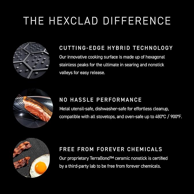 HexClad Hybrid Nonstick 10-Inch Frying Pan, Stay-Cool Handle, - Image 4