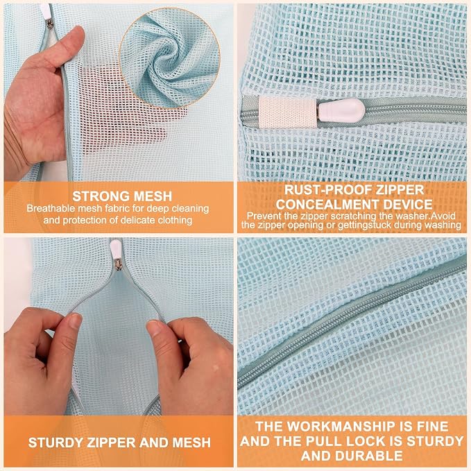 4 Piece Blue Small, Durable Organic Cotton Mesh Laundry Bag - Image 5