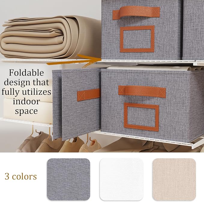 OUTBROS Foldable Storage Box for Shelves, 15.7 x 11.8 x 7.9 inch Fabric Baskets - Image 6