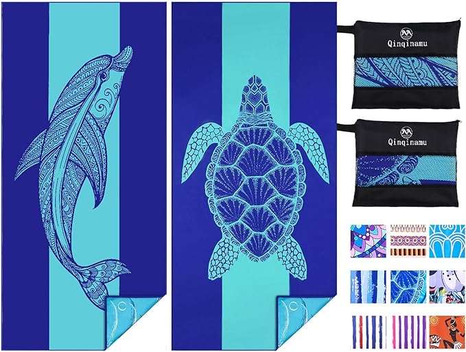 2 Pack Microfiber Lightweight Beach Towel 71"x32" Oversized Extra Large Thin by Qinqinamu
