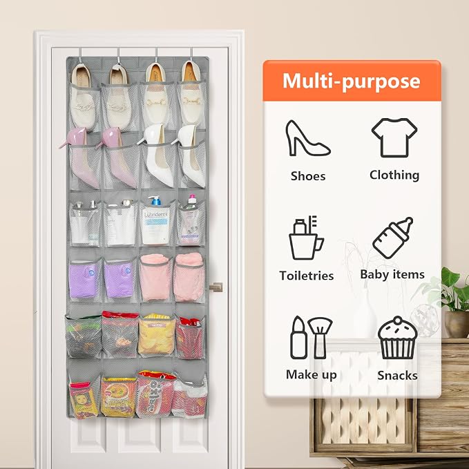 FENTEC 24 Pockets Over the Door Shoe Organizer Hanging Shoe Organizer - Image 7