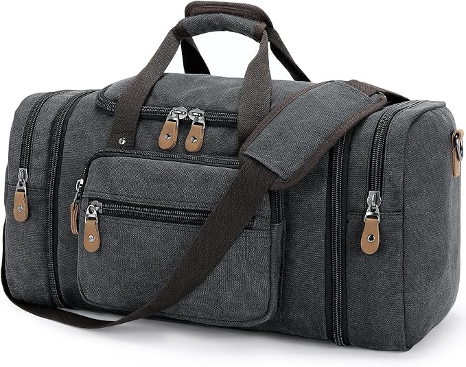 Gonex Canvas Duffle Bag for Travel 50L Expandable Duffel Weekend Overnight Bag by Gonex