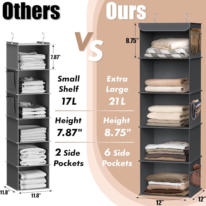 Simple Houseware 5 Shelf Hanging Closet Organizer, Dark Gray - Image 4
