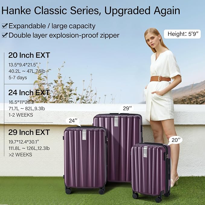 Hanke 24 Inch Expandable Checked Luggage Lightweight PC Hard Case luggage - Image 2