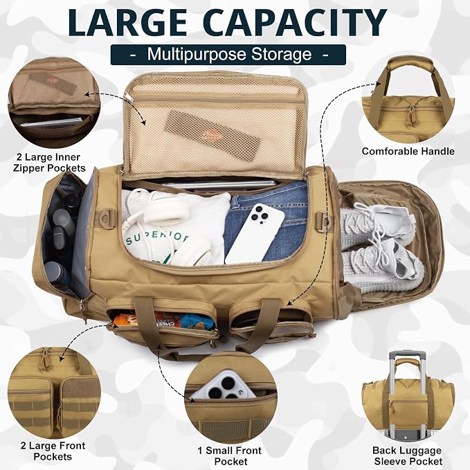 Tactical Gym Bag for Men with Toiletry Bag，50L Large 3 in 1 Sports Duffle Bag - Image 3
