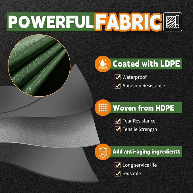 20x30 Feet Tarp Waterproof, 9Mil Thick, Finished Size Tarps, UV Resistant - Image 3