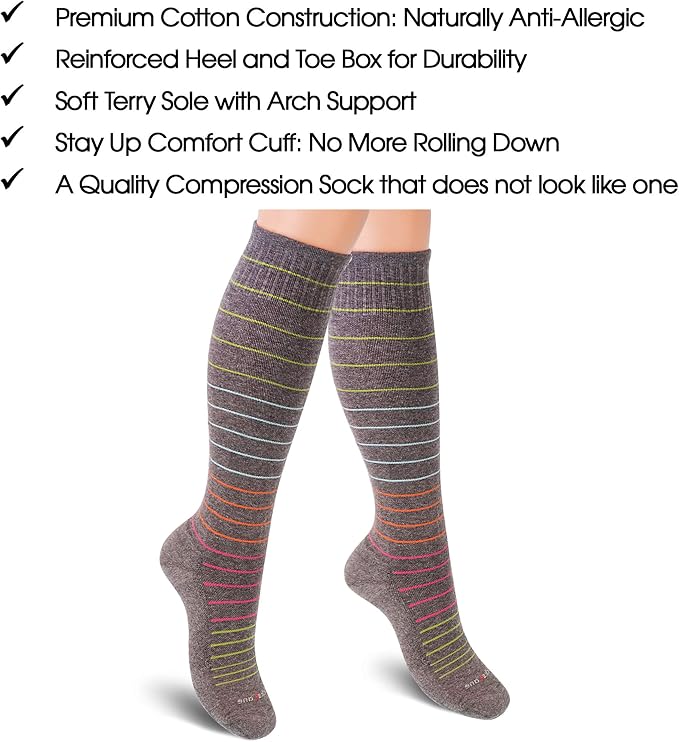 Cotton Compression Socks for Women & Men. 15-20 mmHg Support Knee-High Misty - Image 5
