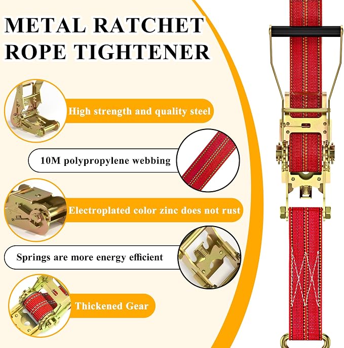 2Pack Ratchet Straps Heavy Duty, 2” 32Ft Tie Down Straps Ratchet, Tie Down - Image 6