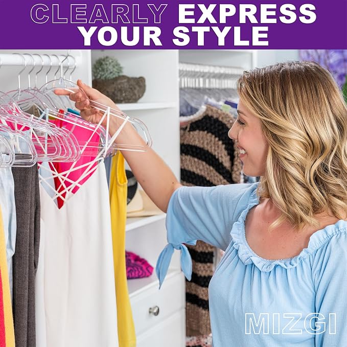 MIZGI 50 Pack Clear Plastic Hangers - Image 2