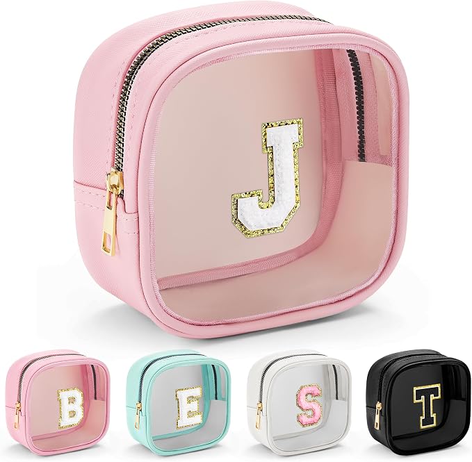 YOOLIFE Mini Initial Makeup Bag | Clear Makeup Bag | Preppy Cosmetic Bags by YOOLIFE