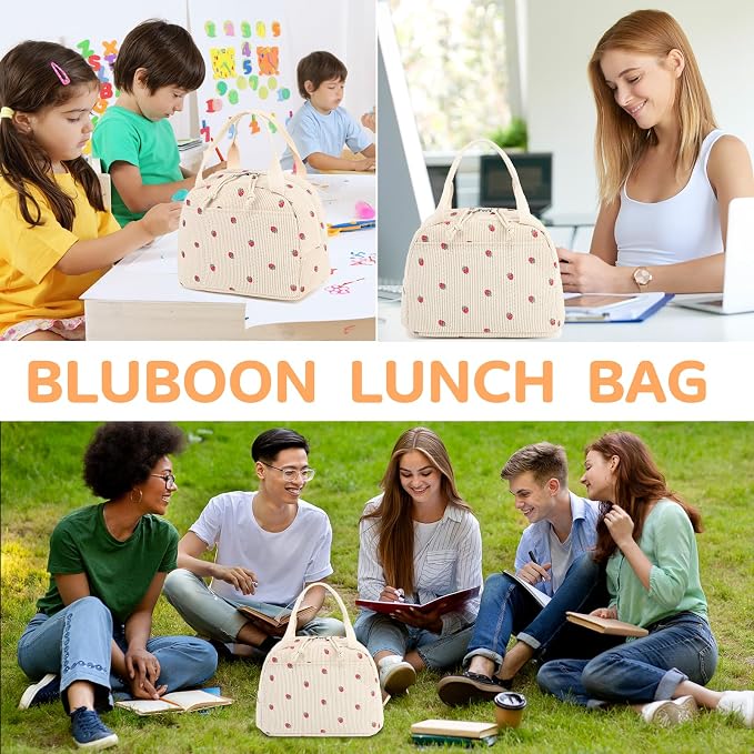 Bluboon Lunch Bag for Women Men Cute Corduroy Lunch Tote Bags Reusable - Image 6