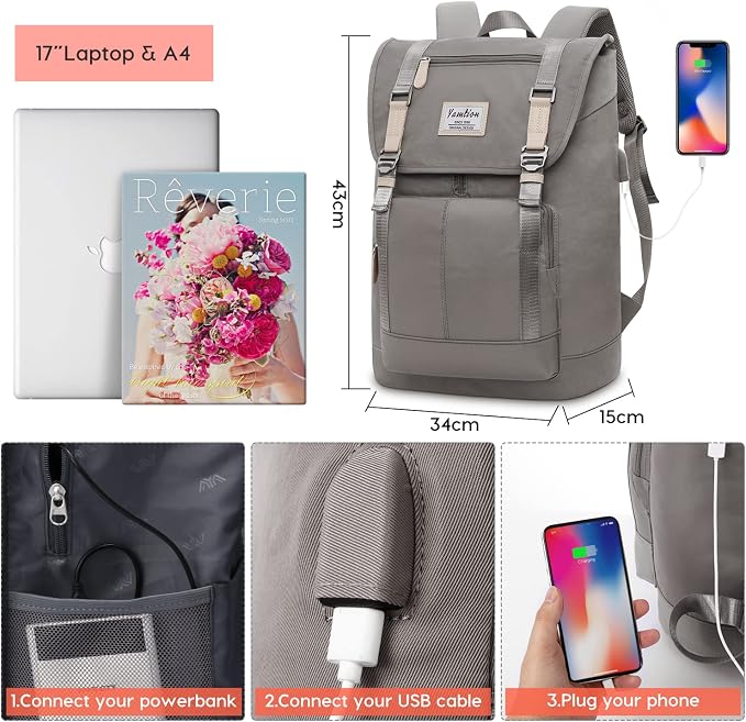 17" Laptop Backpack for Women & Men, Bookbag for Teen Girls & Boys Teenagers - Image 6