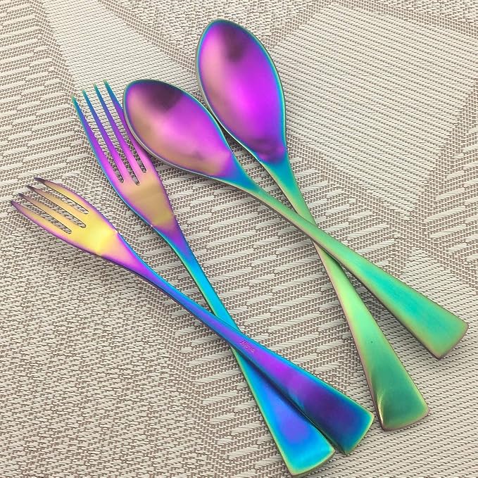 Rainbow Silverware Set, 24-Piece Stainless Steel Flatware Set Service - Image 4