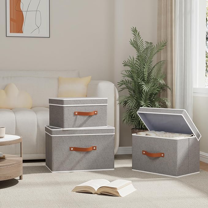 Collapsible Storage Bins with Lids, 1 Pack Linen Foldable Cloth Baskets - Image 3