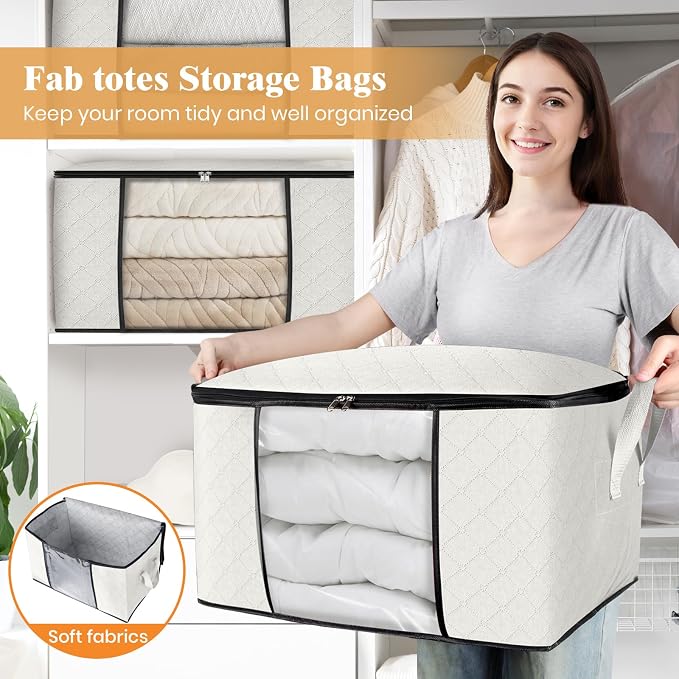 Fab totes 3 Pack Clothes Storage, Foldable Thick Fabric Blanket Storage Bags - Image 5