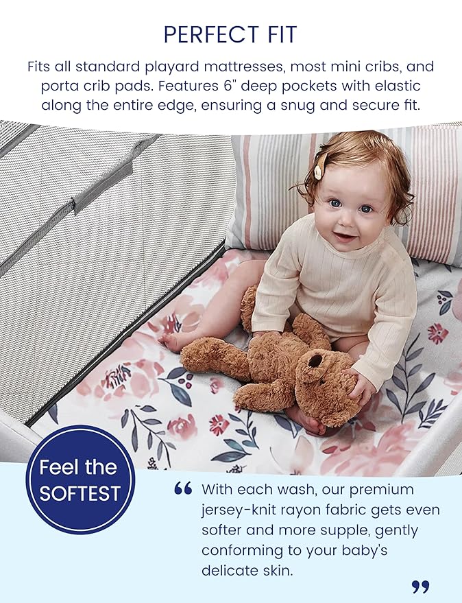 Graco Pack and Play Sheets Fitted, TotAha Buttery Soft Mini Crib Sheets Girl - Image 2