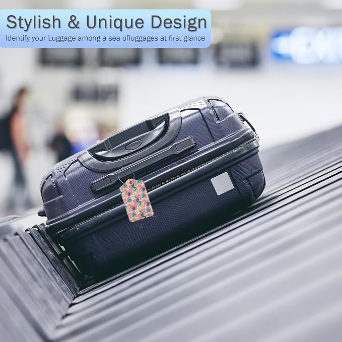 Pink Flamingo Luggage Tags, 2 Pack Tropical Palm Leaves Luggage Tag, Leather - Image 6