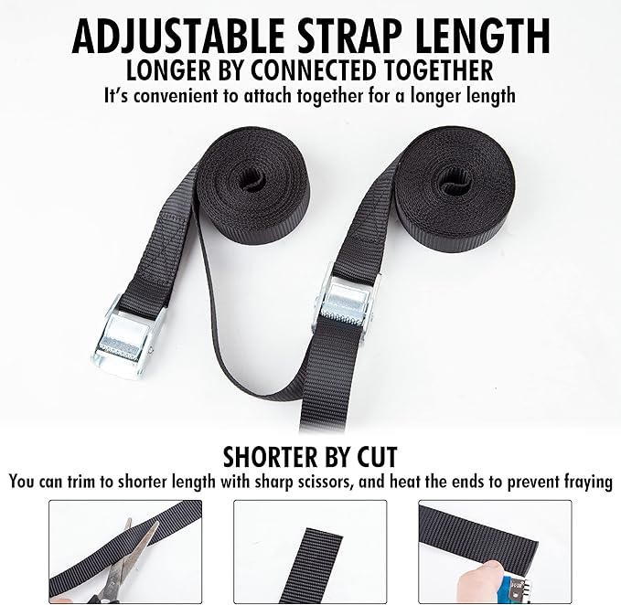 Cartman 1" x 12' Lashing Straps Cargo Tie-Down Strap Up to 600lbs, 16pk in - Image 5