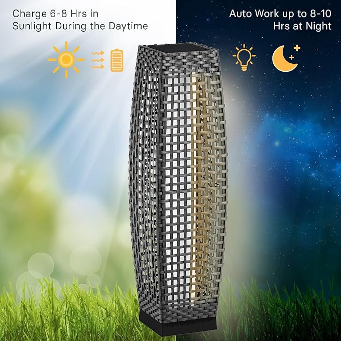 Grand patio 2-Piece Outdoor Floor Lamp Solar Powered Lantern Water-Resistant - Image 2