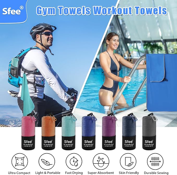 Sfee 2 Pack Microfiber Travel Towel, Quick Dry Towel Camping Beach Towel Super - Image 4