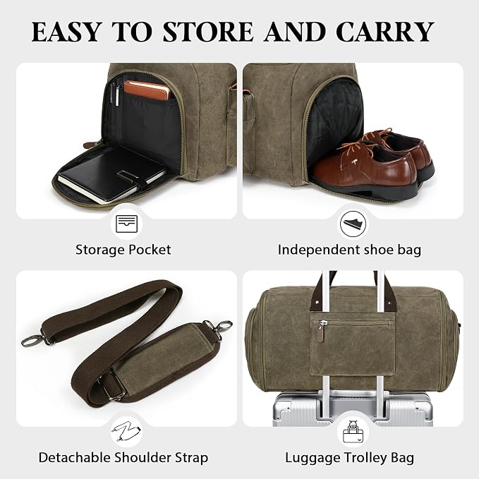 Waxed Canvas Garment Bags for Travel, Convertible Carry On Garment Duffel Bag - Image 5
