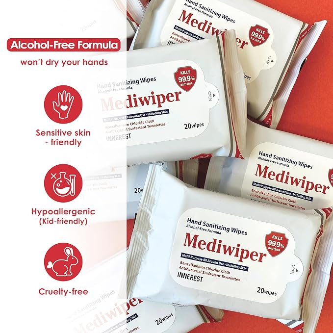 MEDIWIPER 80ct Alcohol-Free Hand Sanitizing Wipes Unscnted Wet Wipe, Hand - Image 6