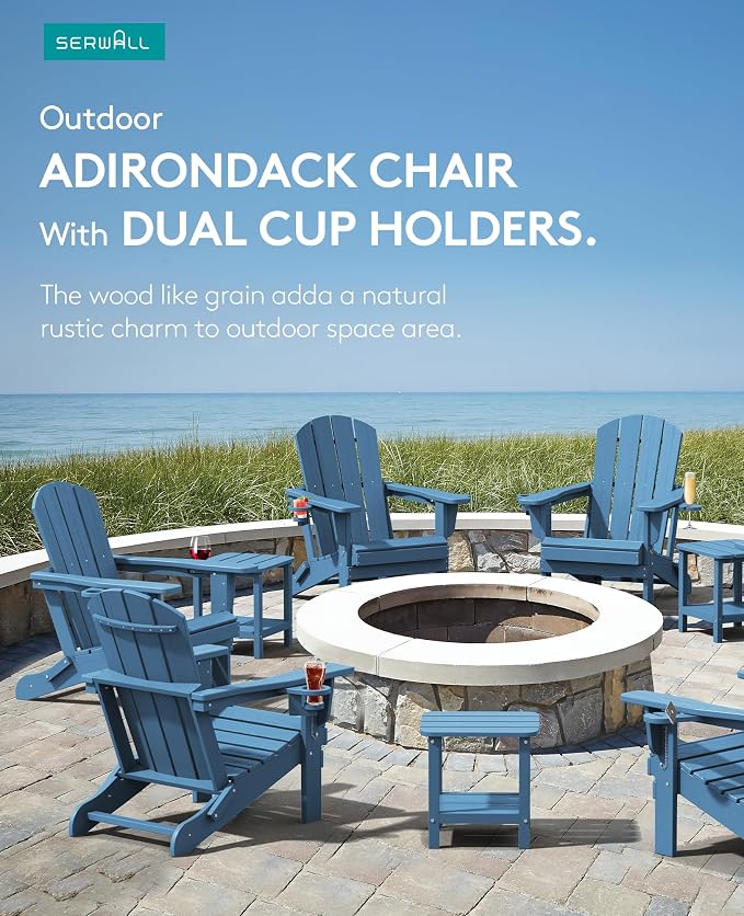 SERWALL Folding Adirondack Chair, HDPE Adirondack Chairs, Plastic Outdoor - Image 6