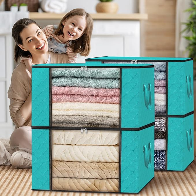 Fab totes 4 Pack Clothes Storage, Foldable Thick Fabric Blanket Storage Bags - Image 7