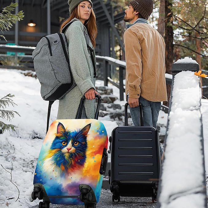 ANNA QUEEN Colorful Cat Luggage Cover, Artistic Blue Cat Design - Image 2