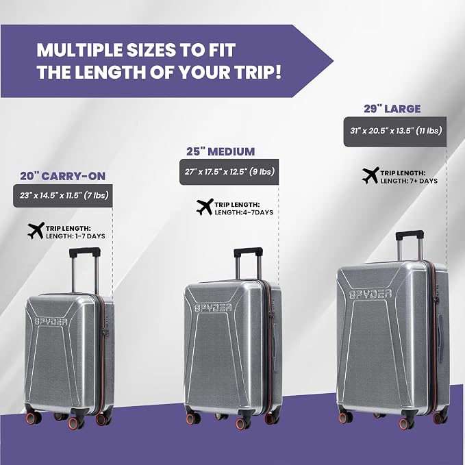 Spyder Traverse 3 Piece Luggage Set, 360° Spinner Wheels, TSA Approved Lock - Image 7