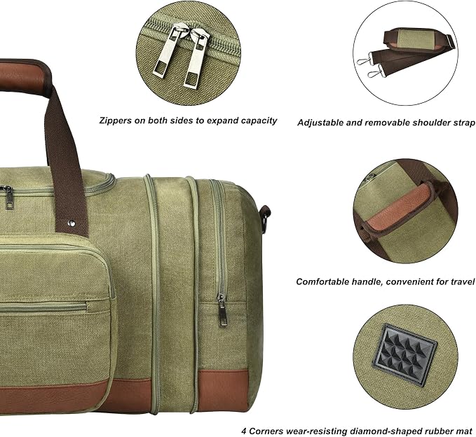 Litvyak Duffle Bag for Travel, 50L Canvas Travel Duffel Bags Overnight Weekend - Image 5