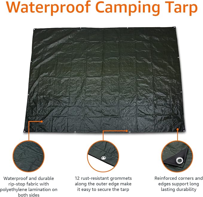 Amazon Basics Waterproof Camping Tarp, 8 Feet x 10 Feet, Dark Green - Image 2