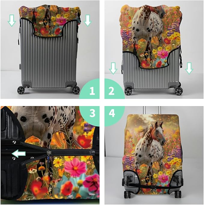 Luggage Cover + Tag, Spotted Horse Garden Travel Suitcase Protector - Image 7