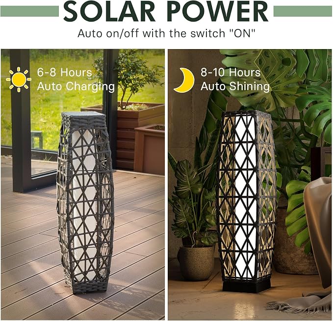 Grand patio Solar Outdoor Floor Lamp Wicker Lantern Decoration Light - Image 3
