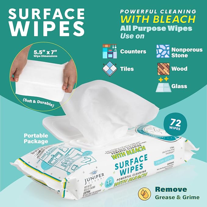 1 Pack Surface Wipes with Bleach, All-Purpose Cleaner - Image 2