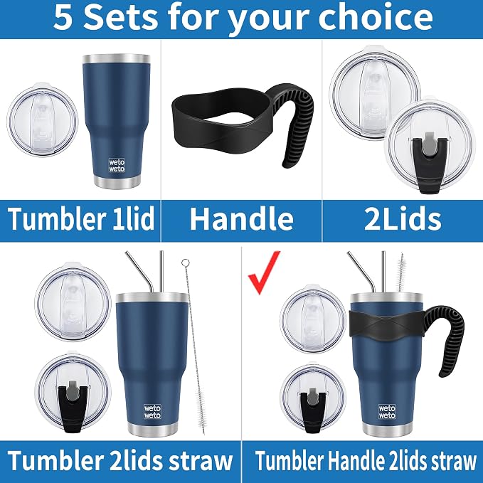 WETOWETO 30 oz Tumbler with 2 Lids and 2 Straws, 18/8 Stainless Steel Vacuum - Image 2