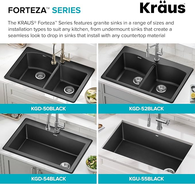 KRAUS Forteza 33-inch Drop In/Undermount 60/40 Double Bowl Granite Kitchen Sink - Image 15