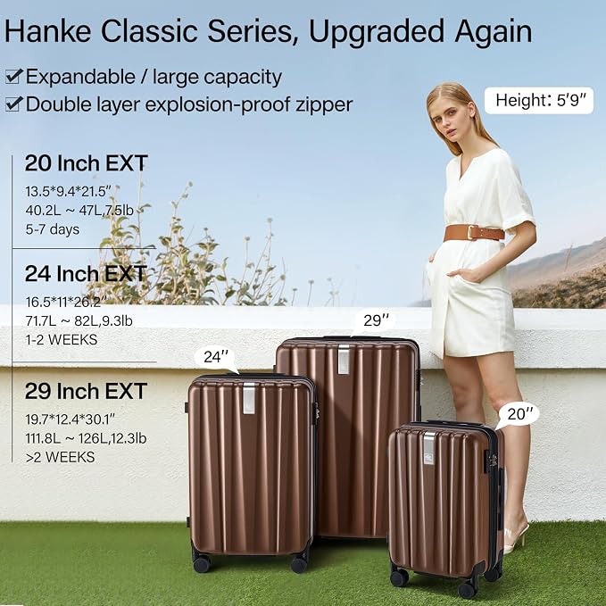 Hanke Expandable Hardshell Luggage Sets 3 piece Carry On Luggage - Image 2