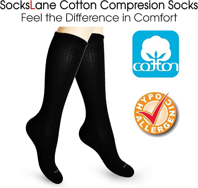 Cotton Compression Socks for Women & Men. 15-20 mmHg Support Knee-High Navy - Image 2